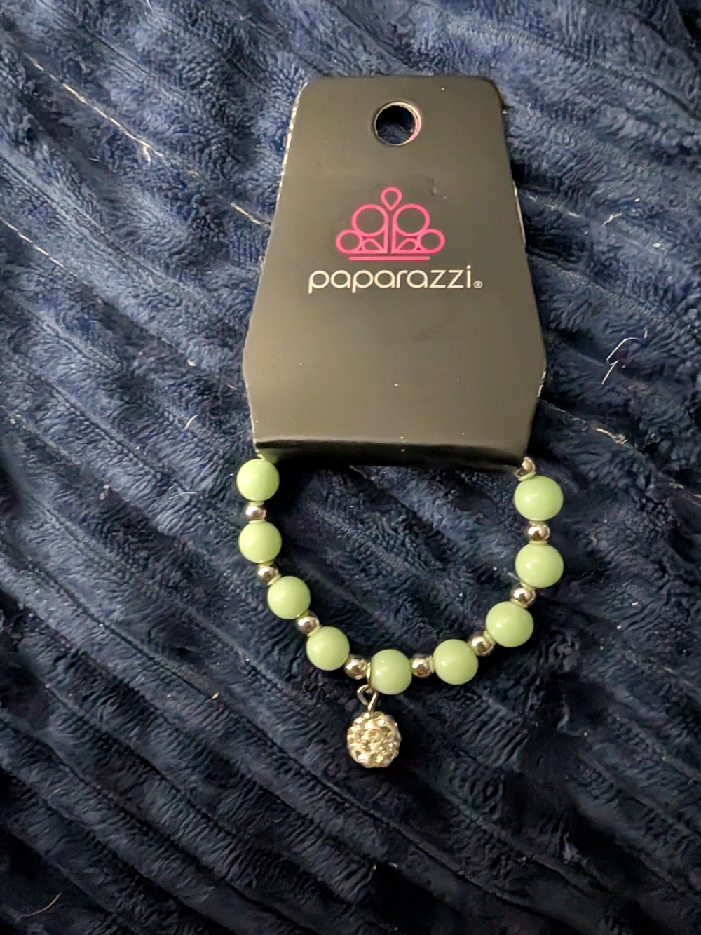 Paparazzi Light Green Beaded Stretch Bracelet with Silver Charm